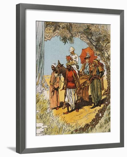 Man on Horseback and Woman Being Carried on Sedan Chair by Natives-null-Framed Giclee Print