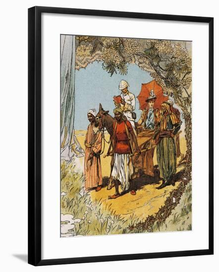 Man on Horseback and Woman Being Carried on Sedan Chair by Natives-null-Framed Giclee Print