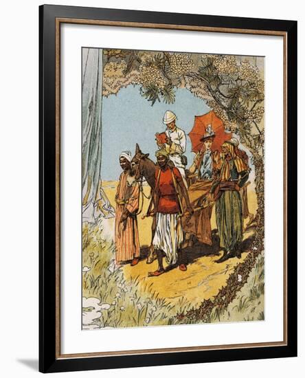 Man on Horseback and Woman Being Carried on Sedan Chair by Natives-null-Framed Giclee Print