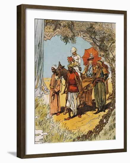 Man on Horseback and Woman Being Carried on Sedan Chair by Natives-null-Framed Giclee Print