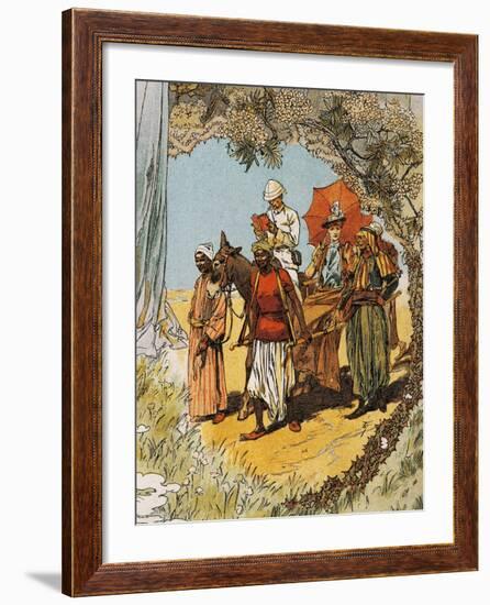 Man on Horseback and Woman Being Carried on Sedan Chair by Natives-null-Framed Giclee Print