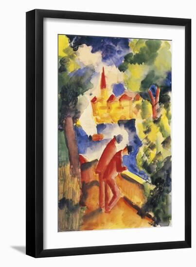 Man on Lakeside Terrace, 1914-Auguste Macke-Framed Giclee Print