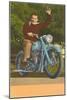 Man on Motorcycle, Waving-null-Mounted Art Print