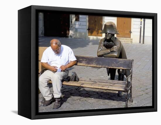 Man on Park Bench and Statue of Napoleon, Hlavne Square, Bratislava, Slovakia-Richard Nebesky-Framed Premier Image Canvas