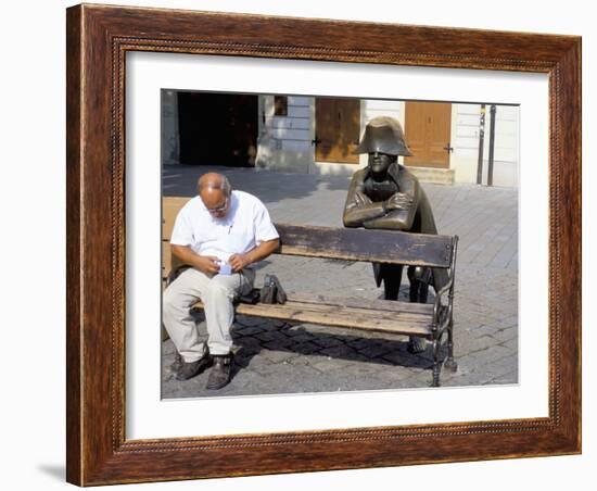 Man on Park Bench and Statue of Napoleon, Hlavne Square, Bratislava, Slovakia-Richard Nebesky-Framed Photographic Print