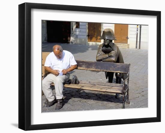 Man on Park Bench and Statue of Napoleon, Hlavne Square, Bratislava, Slovakia-Richard Nebesky-Framed Photographic Print