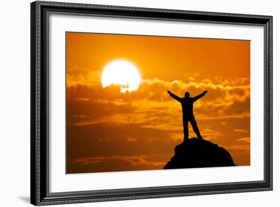 Man On Peak Of Mountain. Conceptual Design-Kashak-Framed Art Print