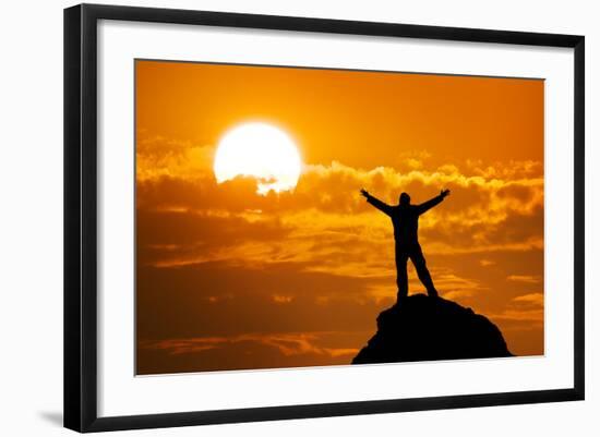 Man On Peak Of Mountain. Conceptual Design-Kashak-Framed Art Print