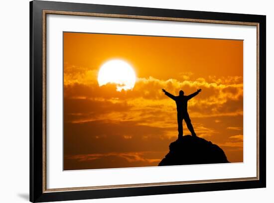 Man On Peak Of Mountain. Conceptual Design-Kashak-Framed Art Print