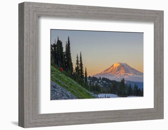 Man on Trail, Mt Adams Back, Goat Rocks Wilderness, Washington, USA-Gary Luhm-Framed Photographic Print