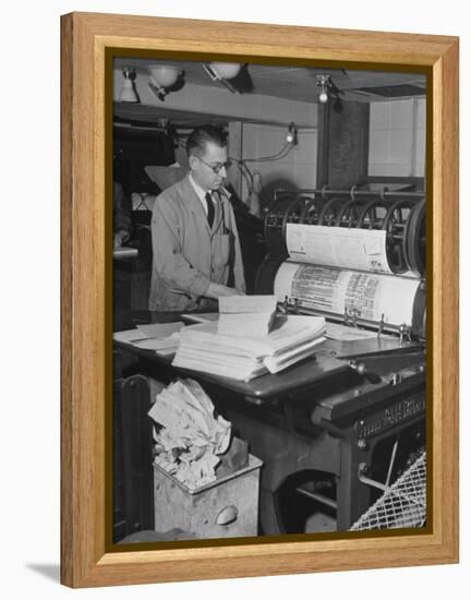 Man Operating Printing Press on Queen Elizabeth-Ed Clark-Framed Premier Image Canvas