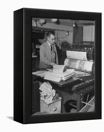 Man Operating Printing Press on Queen Elizabeth-Ed Clark-Framed Premier Image Canvas