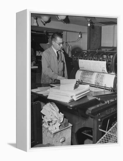 Man Operating Printing Press on Queen Elizabeth-Ed Clark-Framed Premier Image Canvas