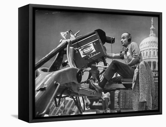 Man Operating Television Camera-Al Fenn-Framed Premier Image Canvas