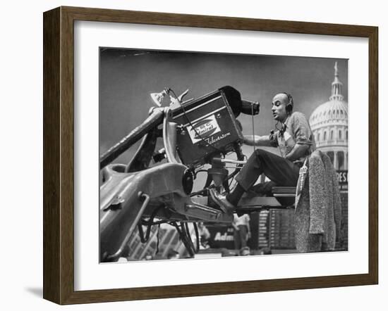 Man Operating Television Camera-Al Fenn-Framed Photographic Print