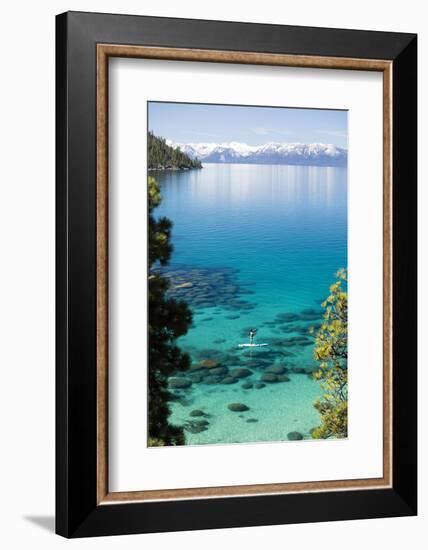 Man paddle boarding in a lake, Lake Tahoe, California, USA-Panoramic Images-Framed Photographic Print