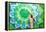 Man Painting Bright Green Picture With Circle Pattern, Mandala Of Anahata Chakra-shooarts-Framed Stretched Canvas