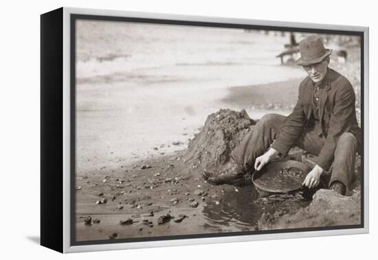 Man Panning Gold on Nome, Alaska, Beach in the Early 20th Century-null-Framed Stretched Canvas