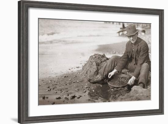 Man Panning Gold on Nome, Alaska, Beach in the Early 20th Century-null-Framed Photo