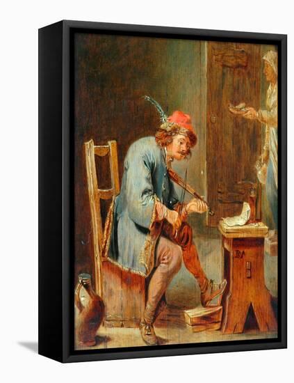 Man Playing a Fiddle, 1800-50-David the Younger Teniers-Framed Premier Image Canvas