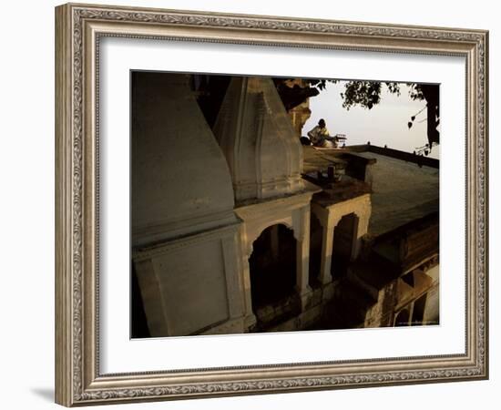 Man Playing Sarod on Terrace, India-John Henry Claude Wilson-Framed Photographic Print
