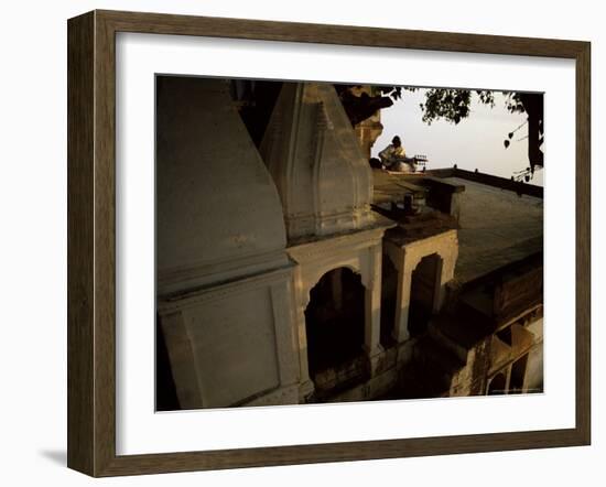 Man Playing Sarod on Terrace, India-John Henry Claude Wilson-Framed Photographic Print