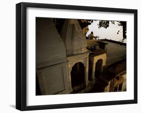 Man Playing Sarod on Terrace, India-John Henry Claude Wilson-Framed Photographic Print