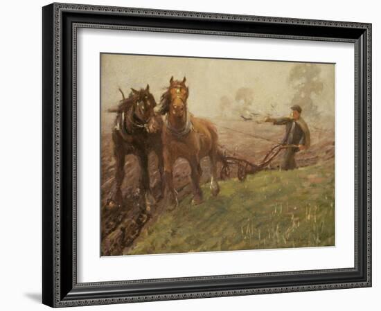Man Ploughing a Field-Harold Harvey-Framed Giclee Print