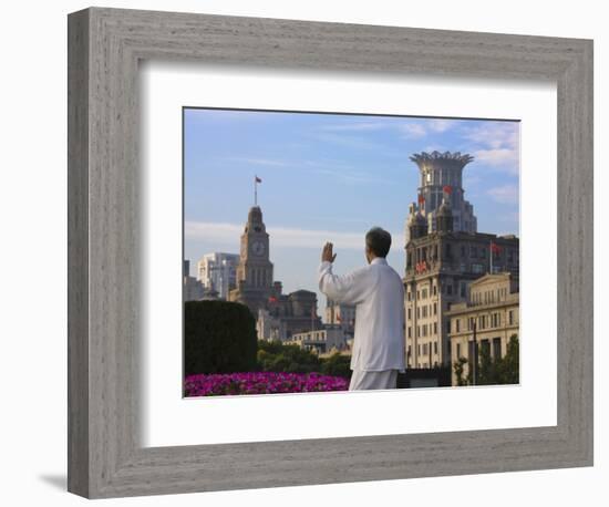 Man Practicing Taiji on the Bund, Shanghai, China-Keren Su-Framed Photographic Print