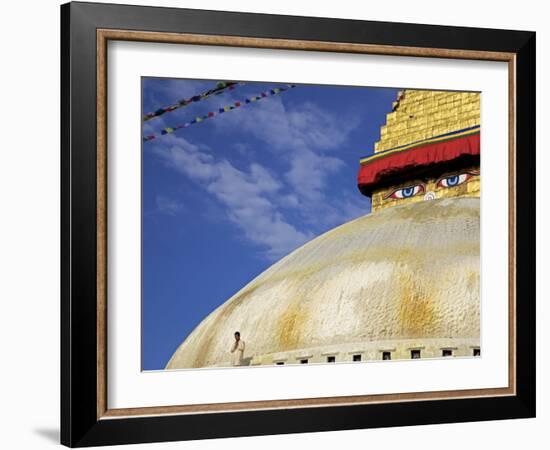 Man Praying in Front of the Dome of Boudha (Bodhnath) (Boudhanath) Stupa, Kathmandu, UNESCO World H-Simon Montgomery-Framed Photographic Print