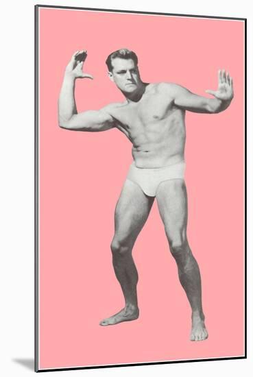 Man Pretending to Pass Football, Pink Background-null-Mounted Art Print