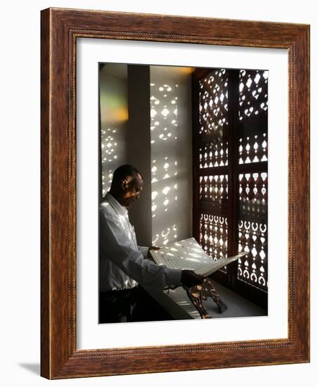 Man Reading the Koran in a Doha Mosque, Doha, Qatar, Middle East-Godong-Framed Photographic Print