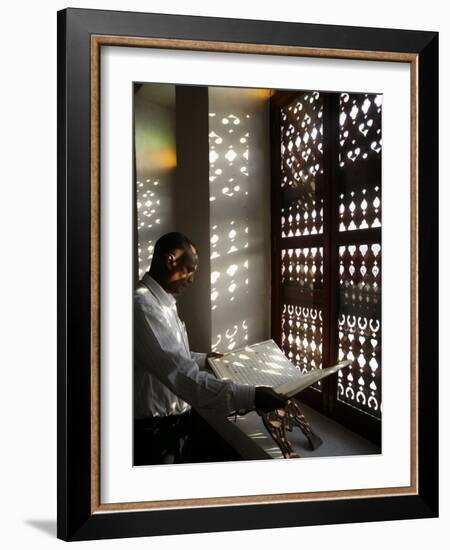 Man Reading the Koran in a Doha Mosque, Doha, Qatar, Middle East-Godong-Framed Photographic Print