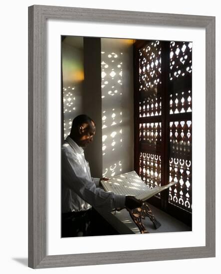 Man Reading the Koran in a Doha Mosque, Doha, Qatar, Middle East-Godong-Framed Photographic Print