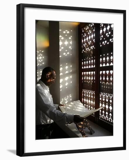 Man Reading the Koran in a Doha Mosque, Doha, Qatar, Middle East-Godong-Framed Photographic Print