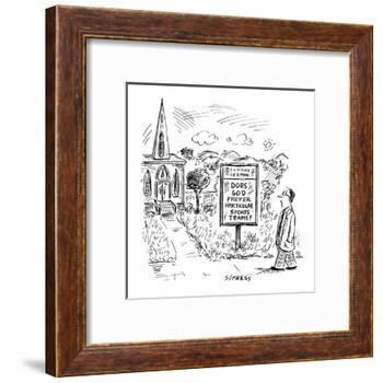 Man reads a church service sign that says, 'Does God Prefer Particular Spo? - New Yorker Cartoon-David Sipress-Framed Premium Giclee Print