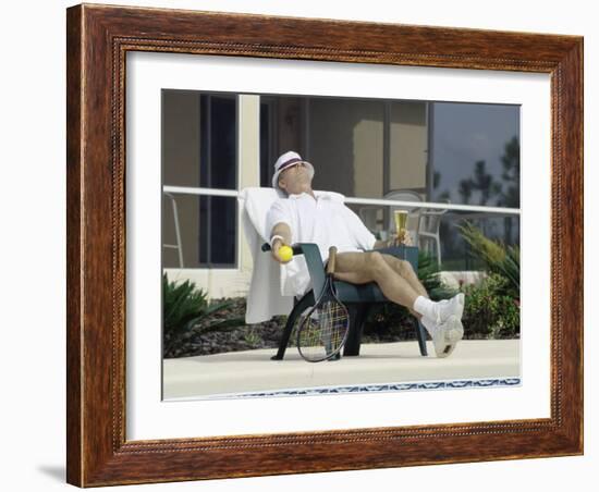 Man Relaxing with a Beer After His Tennis Match-null-Framed Photographic Print