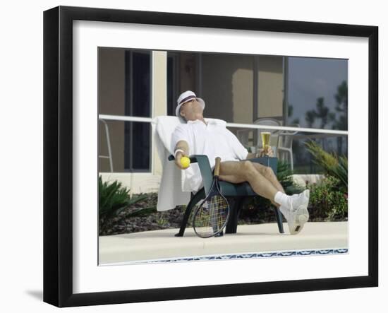 Man Relaxing with a Beer After His Tennis Match-null-Framed Photographic Print