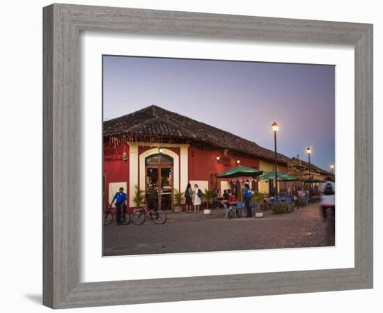 Man Rideing Bike Past Restaurant on Calle La Calzada, Granada, Nicaragua, Central America-Jane Sweeney-Framed Photographic Print