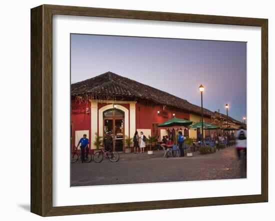 Man Rideing Bike Past Restaurant on Calle La Calzada, Granada, Nicaragua, Central America-Jane Sweeney-Framed Photographic Print