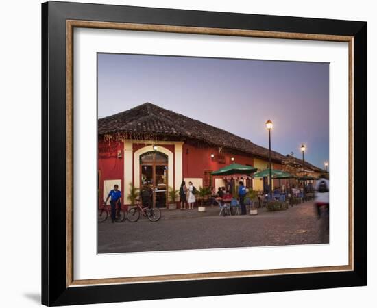 Man Rideing Bike Past Restaurant on Calle La Calzada, Granada, Nicaragua, Central America-Jane Sweeney-Framed Photographic Print