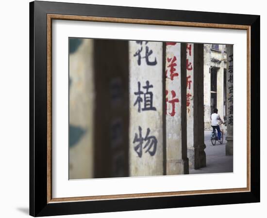 Man Riding Bicycle Along Street, Chikanzhen, Guangdong, Guangdong, China-Ian Trower-Framed Photographic Print