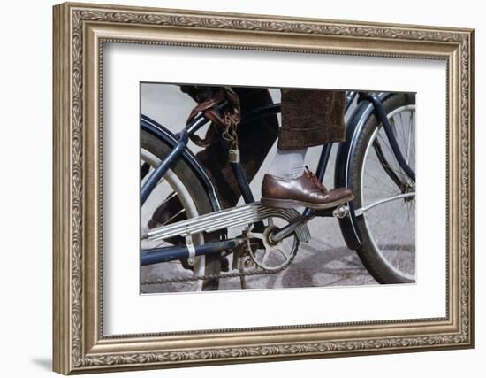 Man Riding Bicycle in Dress Shoes-William P. Gottlieb-Framed Photographic Print