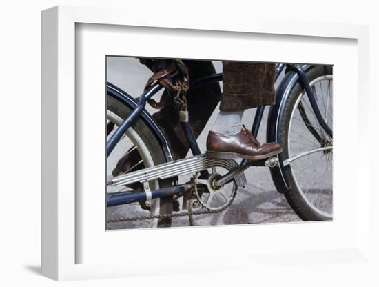 Man Riding Bicycle in Dress Shoes-William P. Gottlieb-Framed Photographic Print