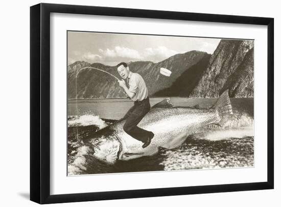 Man Riding Giant Fish-null-Framed Art Print