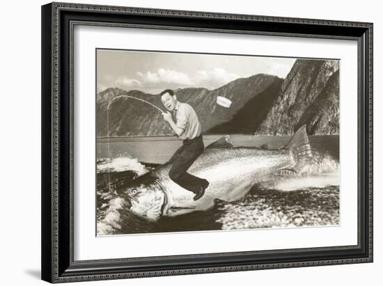 Man Riding Giant Fish-null-Framed Art Print