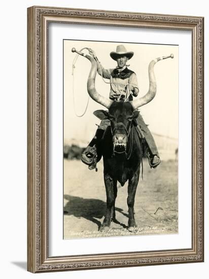 Man Riding Lyre-Horned Steer-null-Framed Art Print