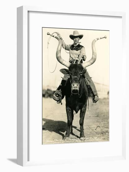 Man Riding Lyre-Horned Steer-null-Framed Art Print
