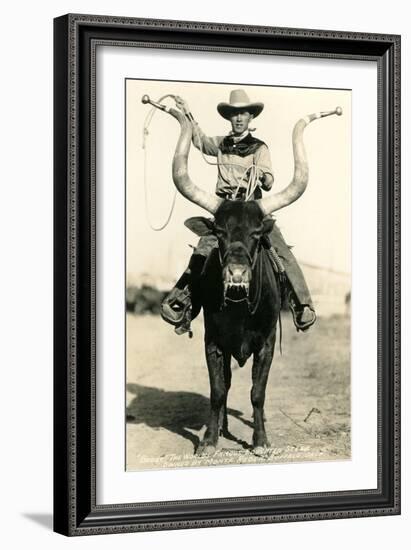 Man Riding Lyre-Horned Steer-null-Framed Art Print