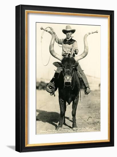 Man Riding Lyre-Horned Steer-null-Framed Art Print